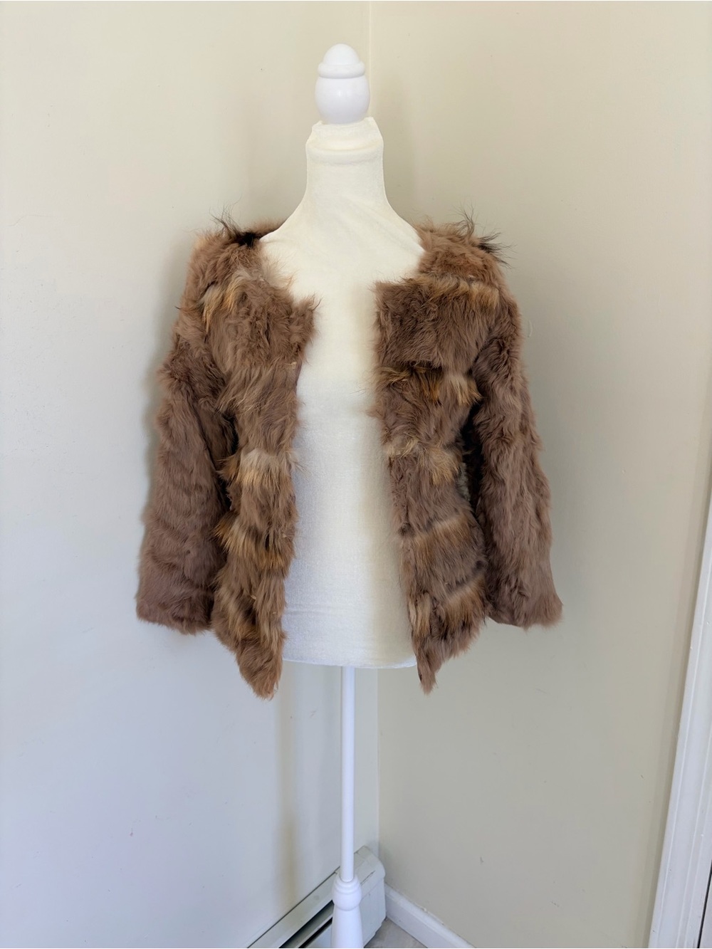 Vintage rabbit fur jacket in brown cropped Flawed